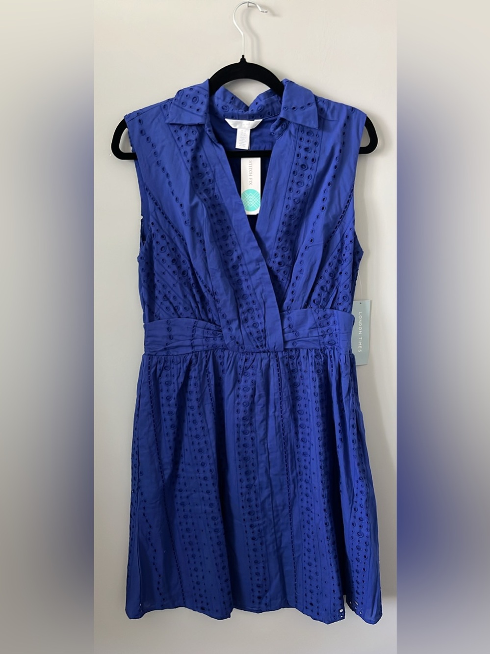 London Times Royal Blue Eyelet Sleeveless Dress